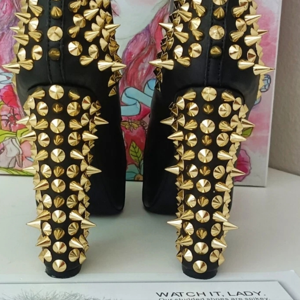 Jeffrey Campbell Spike LITA Black Leather With Gold Spikes Size 6